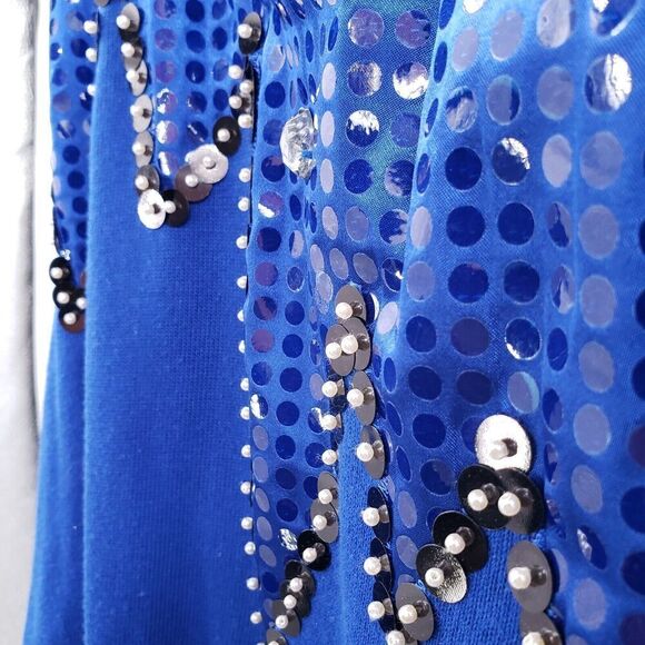 Vintage 80's Bling Sweatshirt Womens Large Blue Sequin Rhinestones Dolman Sleeve - Picture 3 of 13